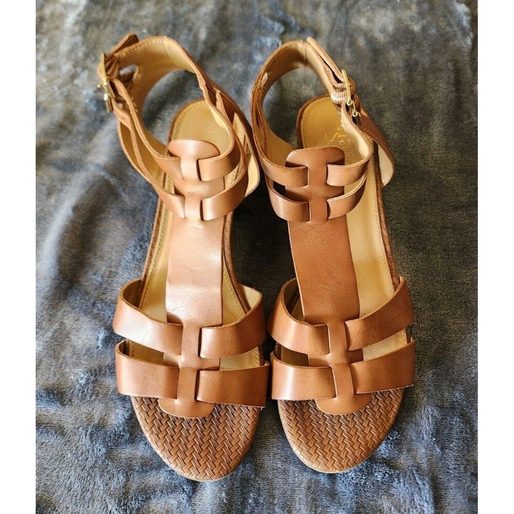 Franco Sarto Women’s Wedge Sandal Heels Size 8 Open Toe Brown